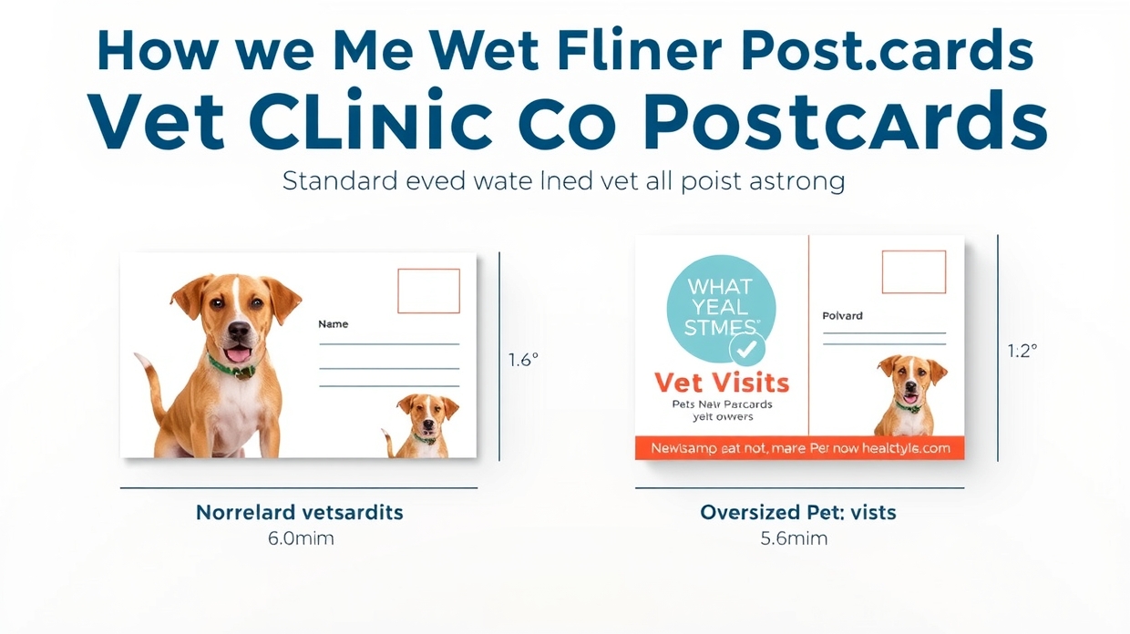 Flat lay of veterinary reminder mailers and seasonal checkup graphics