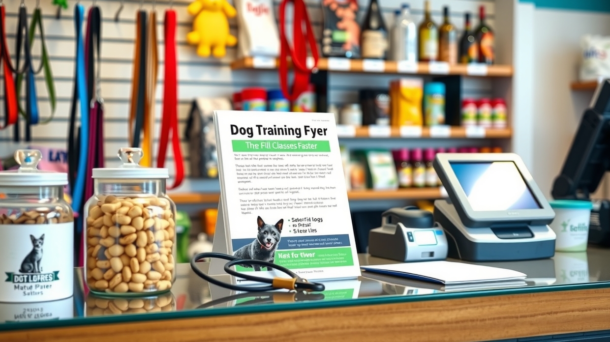 Trainer handing a class flyer to a new puppy owner in a park