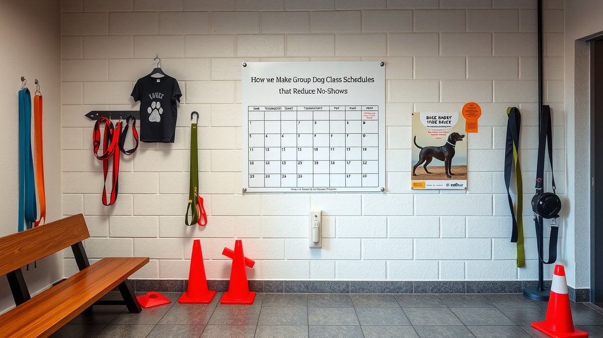 Weekly dog training schedule card with color-coded sessions