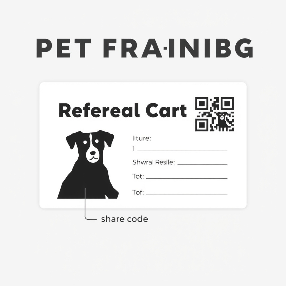 Pet referral card design with share code and QR link