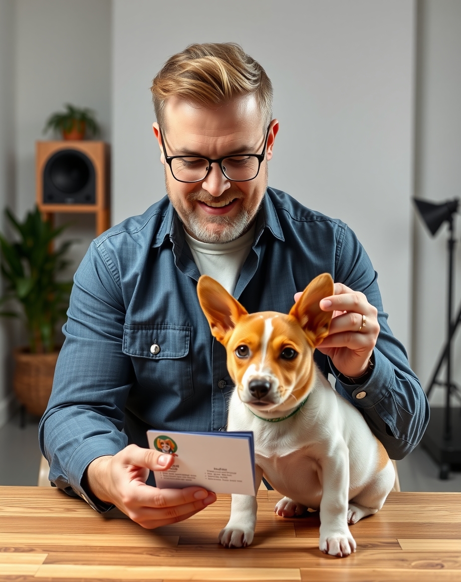 Breeder or pet brand owner reviewing specialty business cards