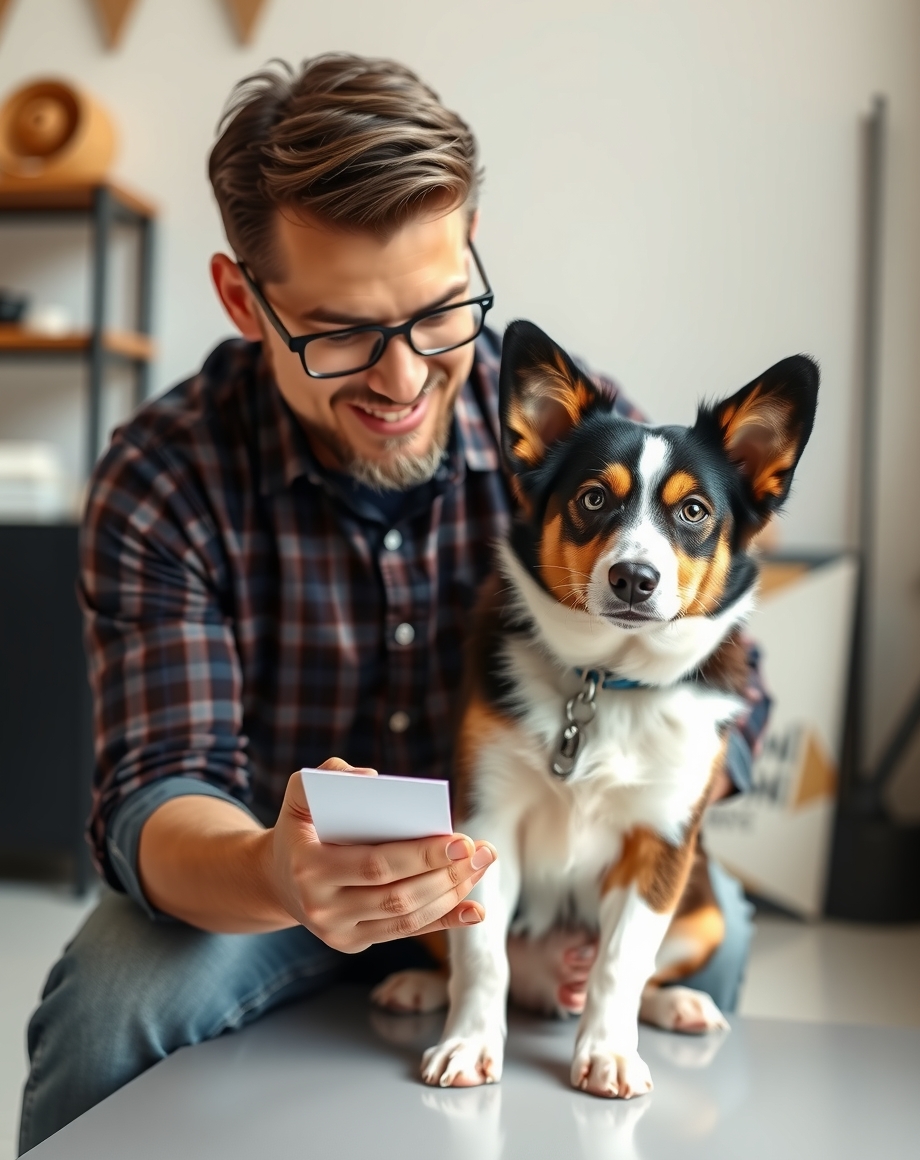 Square niche pet card with breed silhouette and QR code