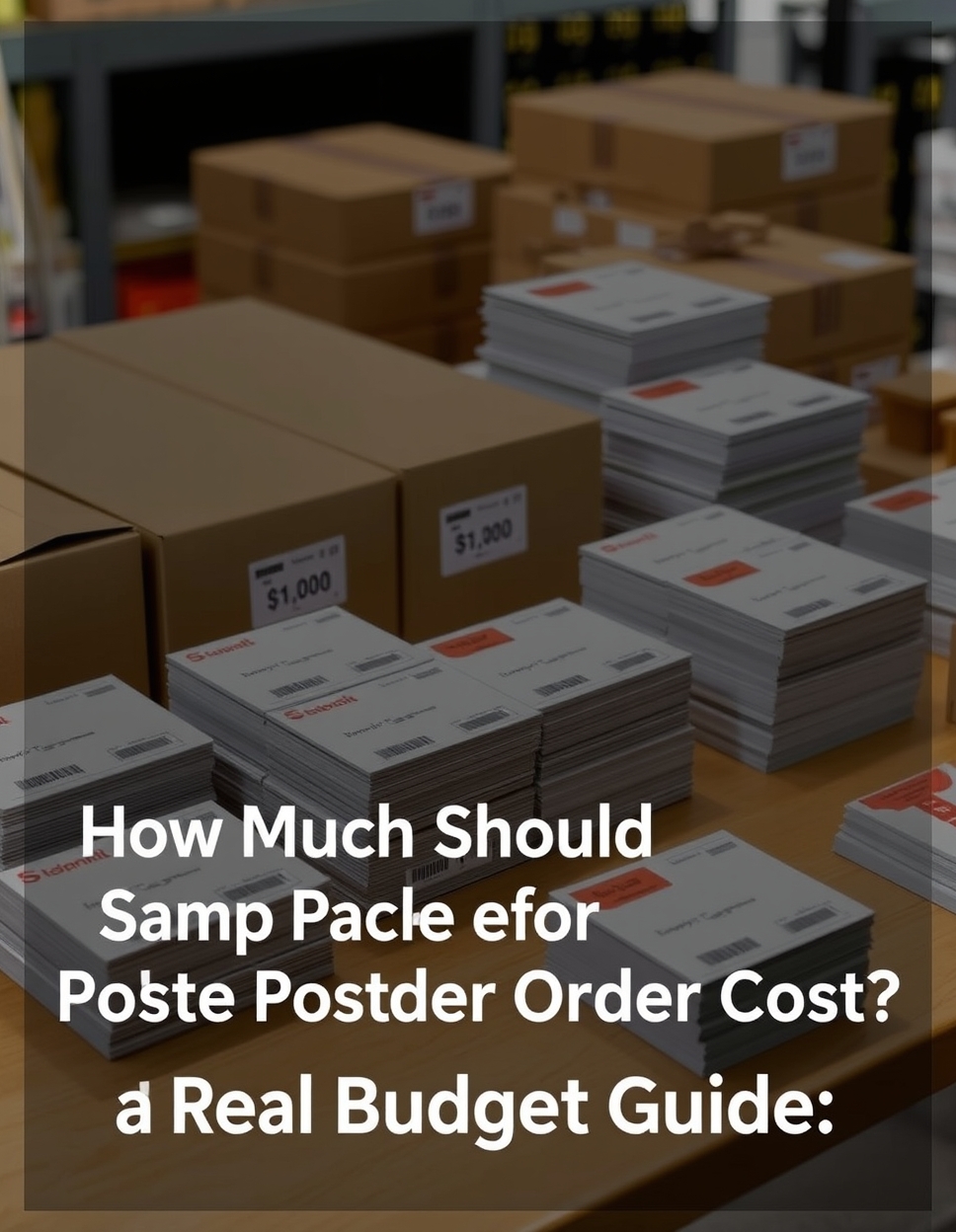 How Much Should Sample Pack Value Before A Full Postcard Order Cost? A Real Budget Guide: a packaging table showing order quantities and shipping labels alongside postcard stacks.