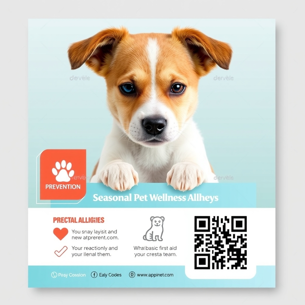 Clinic staff member pointing to a seasonal flyer for pet owners