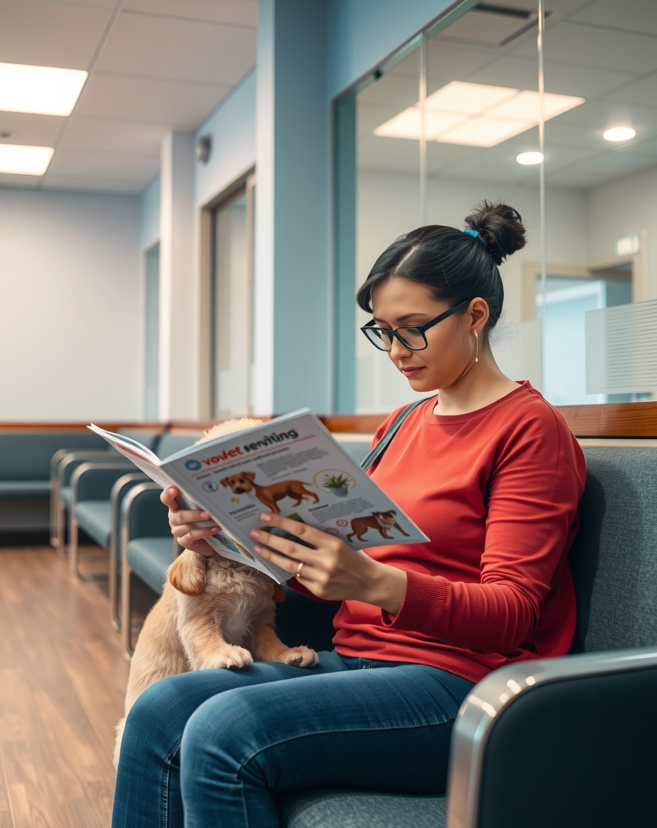 Tri-fold pet care brochure with service icons and price blocks