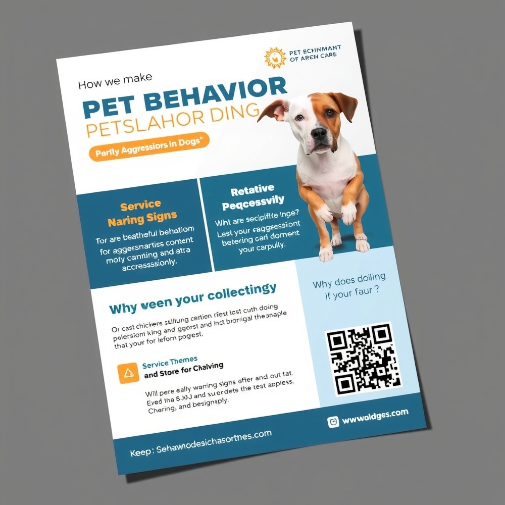 Minimal pet behavior flyer with service blocks and QR code