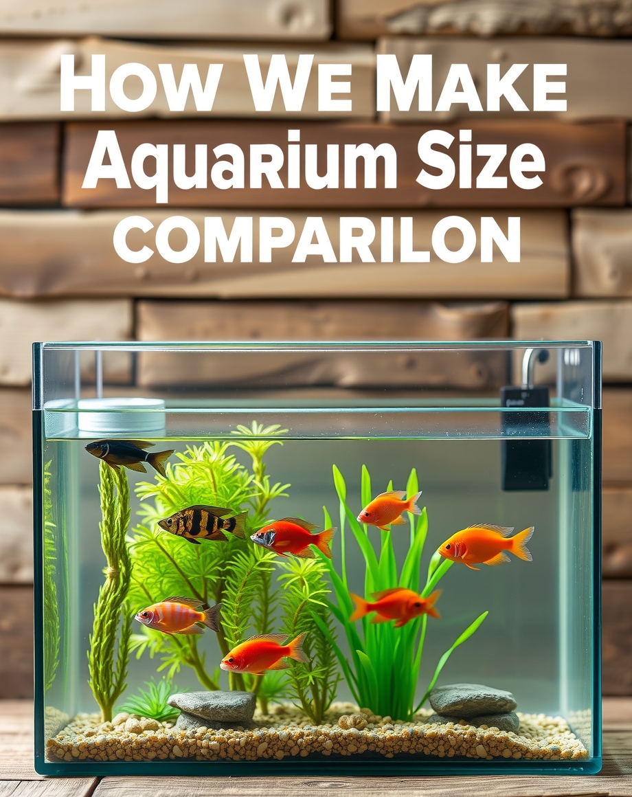 Aquarium size comparison poster in a fish store aisle