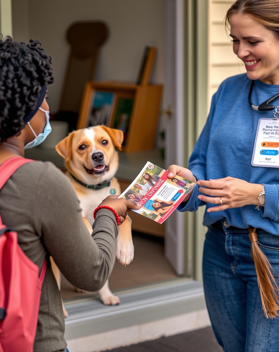 staff handing pet owner