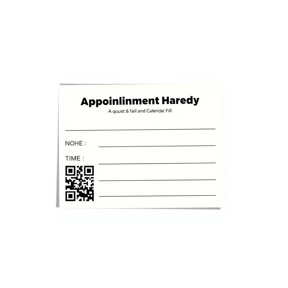 Appointment card design with date, time, and QR code