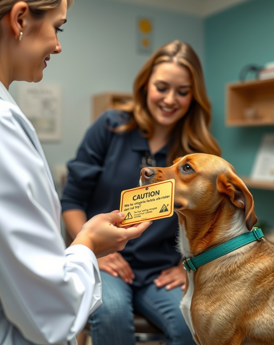 Trainer handing a caution card to a pet owner after an assessment