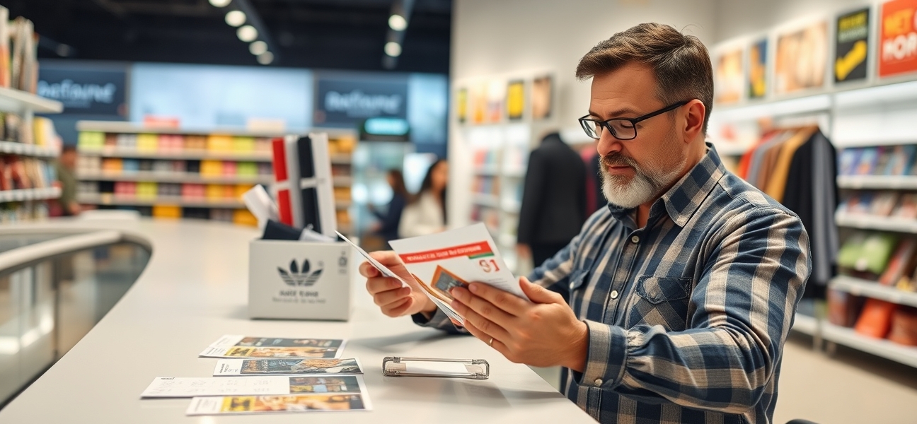 Budgeting Retail Seasonal Promotion Postcard Budget: A Practical Cost Breakdown: a retail manager reviewing postcard samples on a clean counter with local campaign notes.