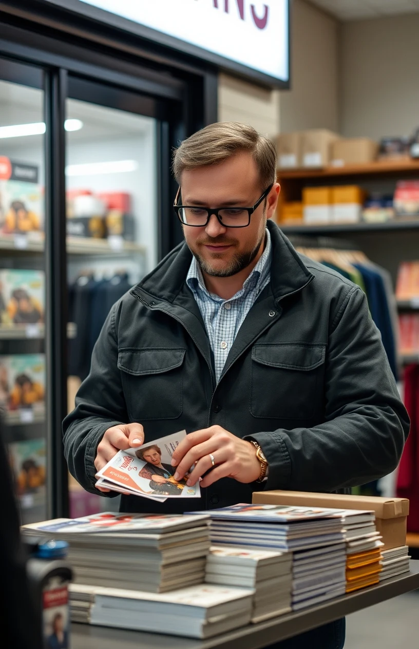 Budgeting Retail Seasonal Promotion Postcard Budget: A Practical Cost Breakdown: a retail manager arranging postcard samples near the business setting.