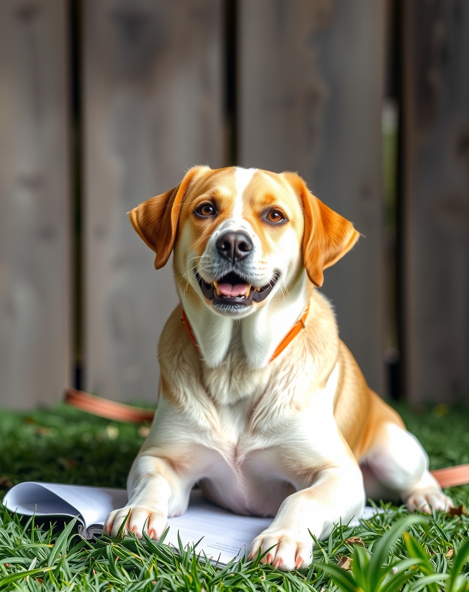 Dog training goal tracker on a desk with a pen and treat jar