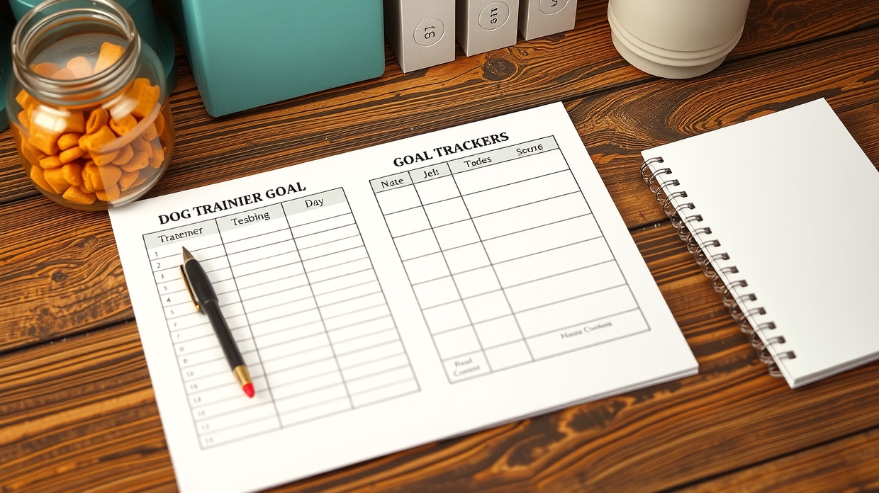 Dog training goal tracker with milestones and reward boxes