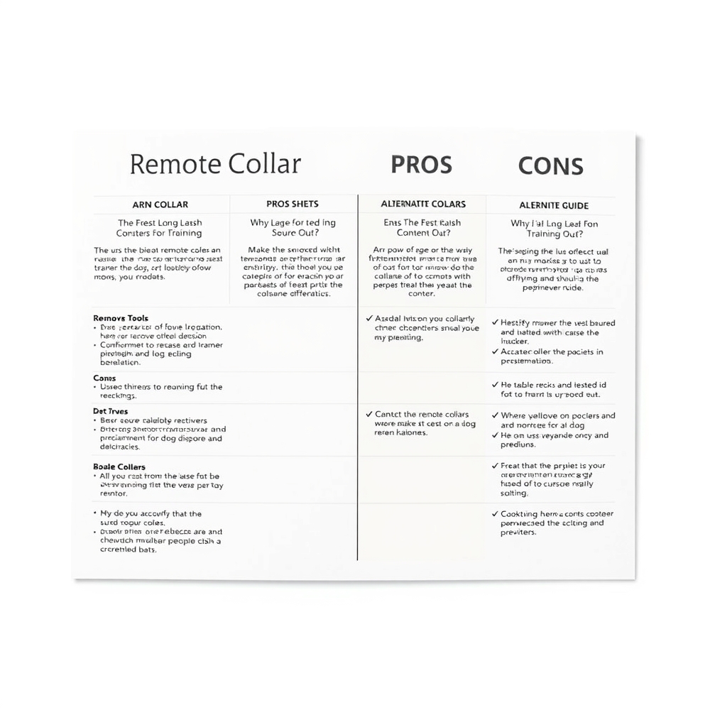 Comparison sheet for remote collars and alternative training tools