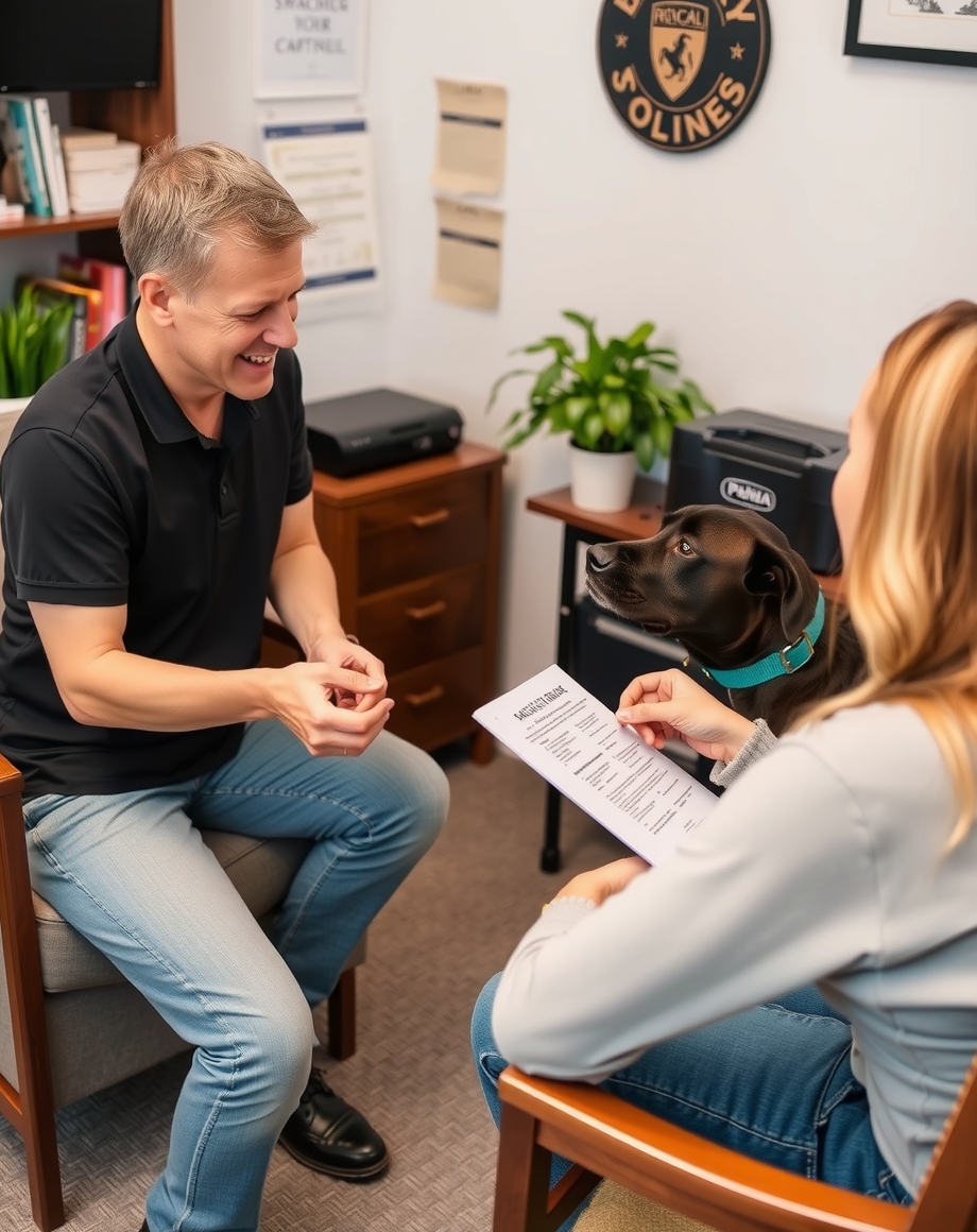 dog discussing equipment options