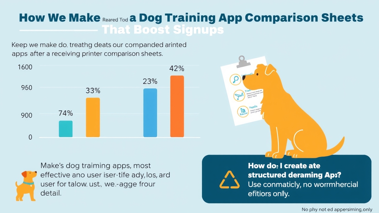 Comparison sheet design for dog training apps with feature icons
