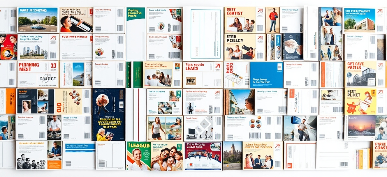 250 Postcard Order Planning Without Waste: A Smarter Volume Plan: an overhead grid of postcard formats from compact to oversized.