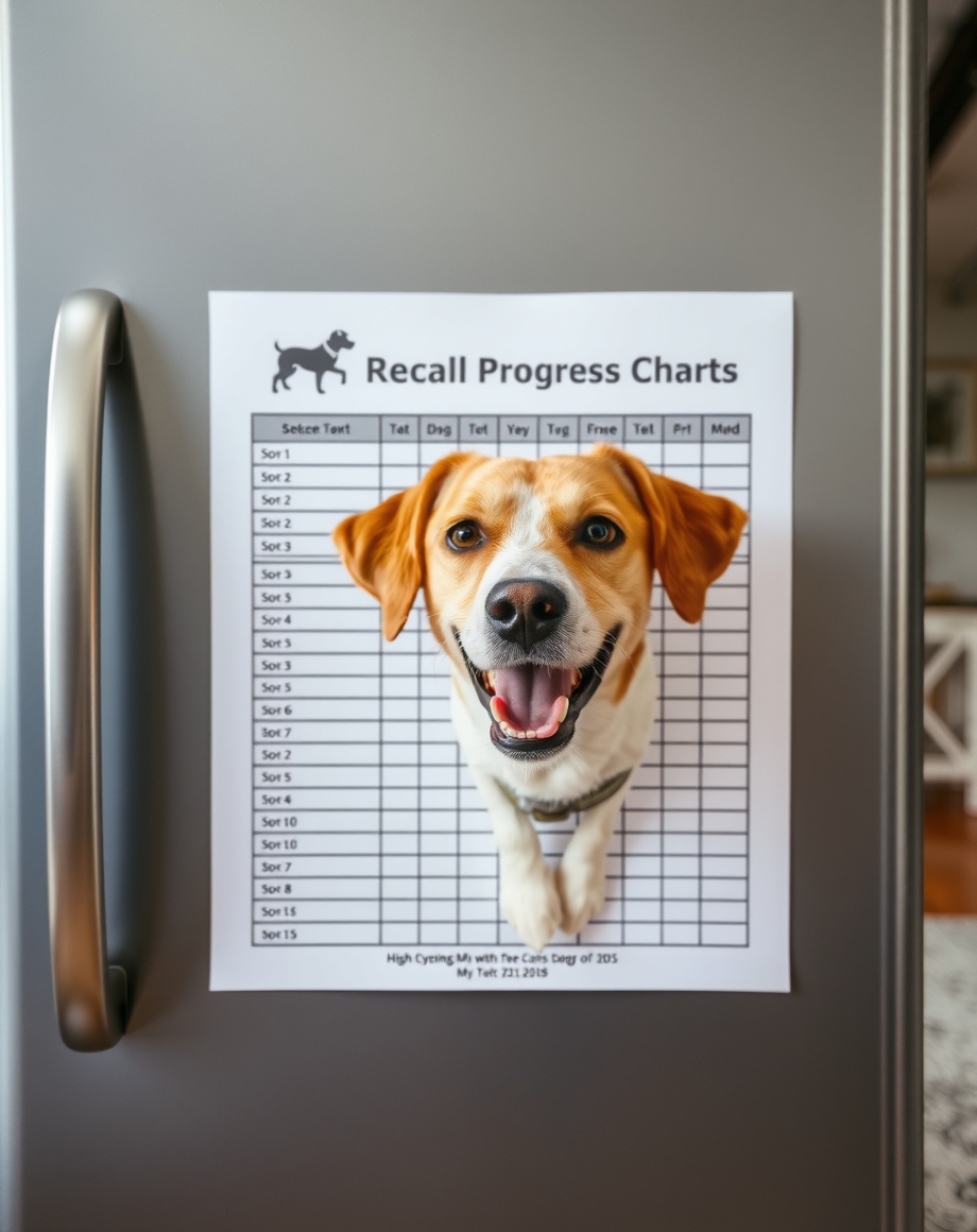 Dog recall progress chart magnetized to a refrigerator