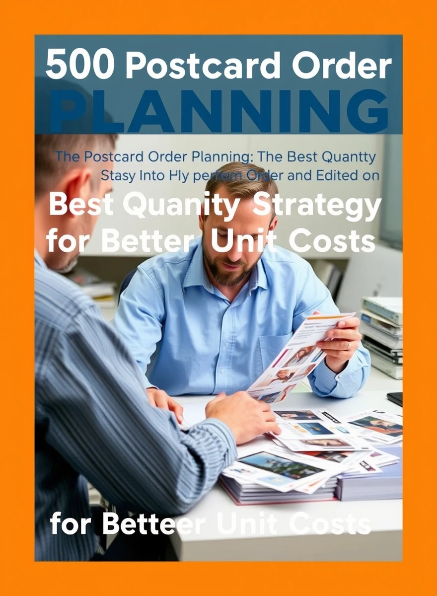 500 Postcard Order Planning: The Best Quantity Strategy for Better Unit Costs: a designer reviewing format options on a clean desk with sample cards.