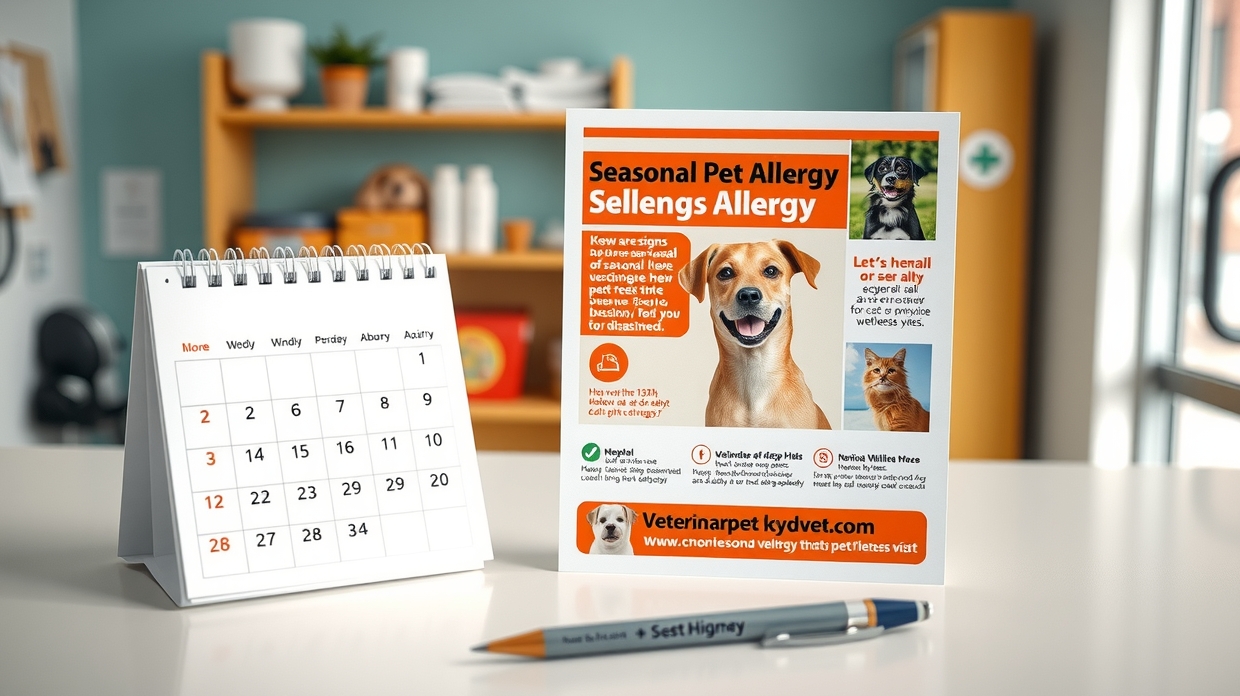 Pet allergy flyer with symptoms and booking QR code