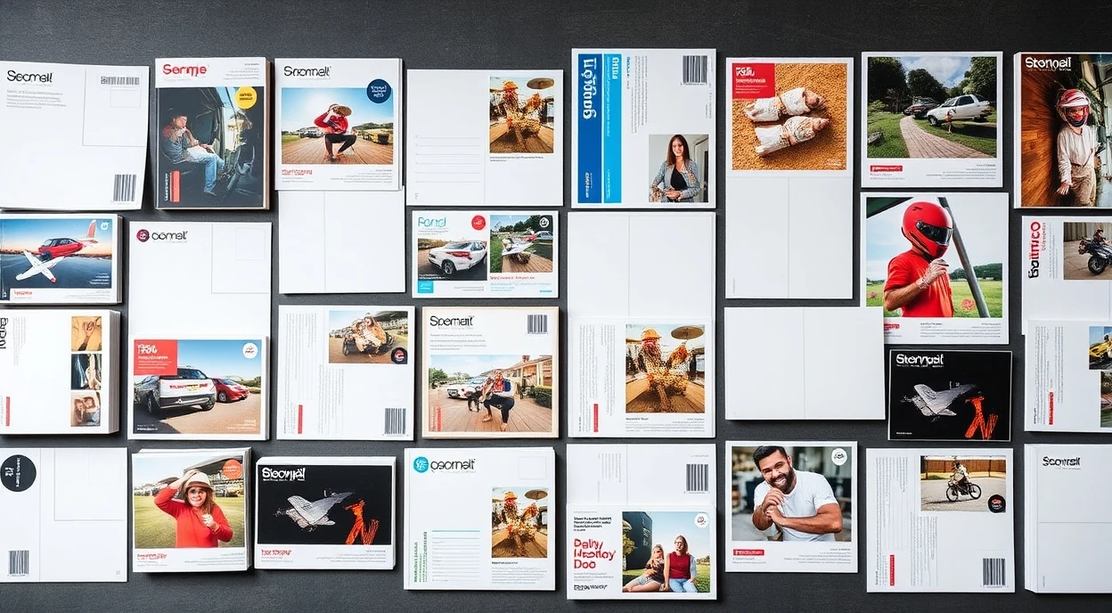 2500 Postcard Order Planning Without Waste: A Smarter Volume Plan: an overhead grid of postcard formats from compact to oversized.