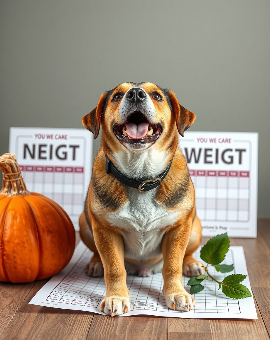 Dog weight tracking chart on a clinic clipboard with a scale nearby