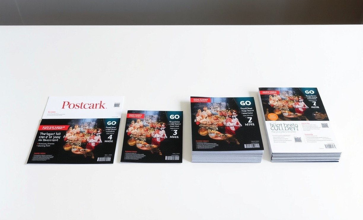 When 10000 Postcard Order Planning Makes Sense And When It Does Not: multiple postcard sizes laid side by side on a neutral table for comparison.