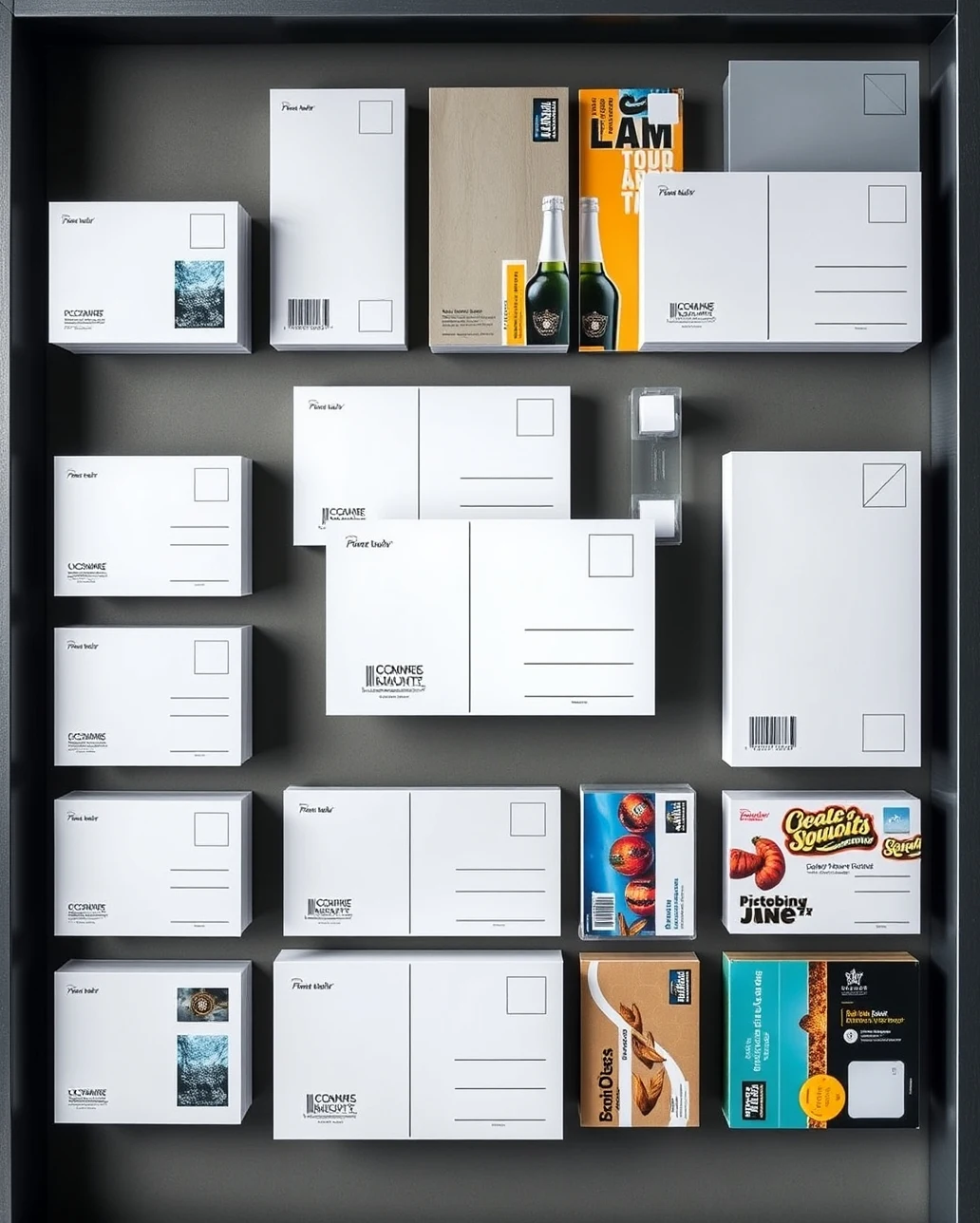 Multi Version Postcard Batching: The Best Quantity Strategy for Better Unit Costs: an overhead grid of postcard formats from compact to oversized.