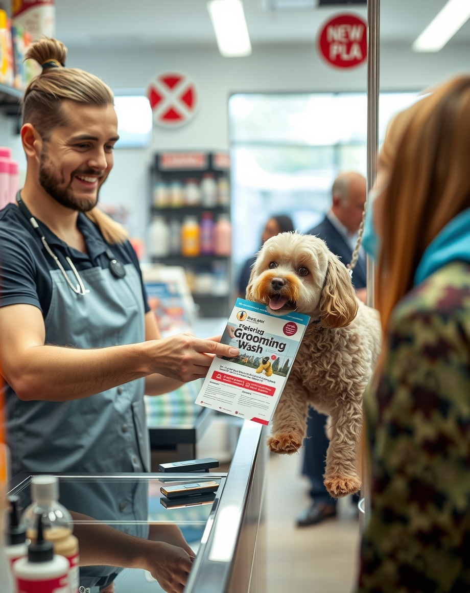 groomer handing customer checkout