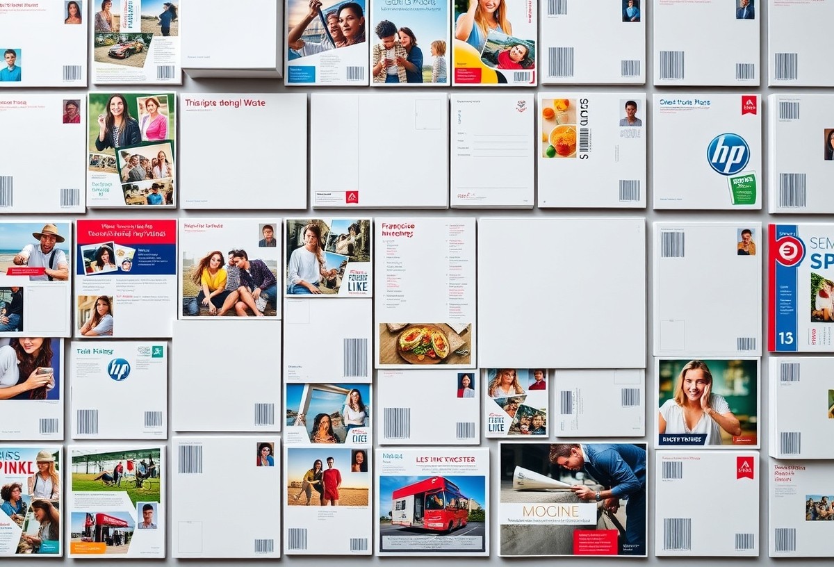 Franchise Postcard Ordering Across Locations Without Waste: A Smarter Volume Plan: an overhead grid of postcard formats from compact to oversized.