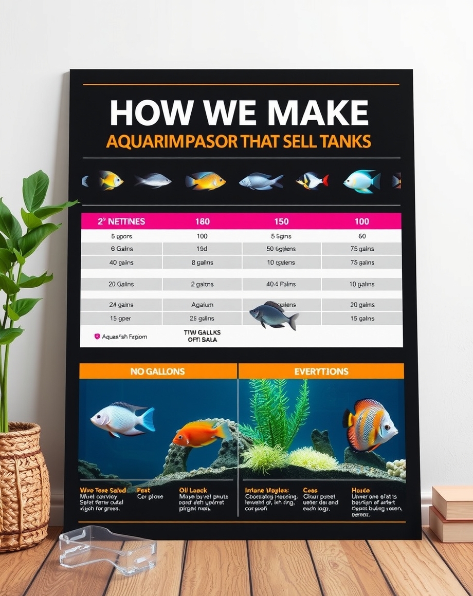 Aquarium gallon comparison poster on a fish store wall