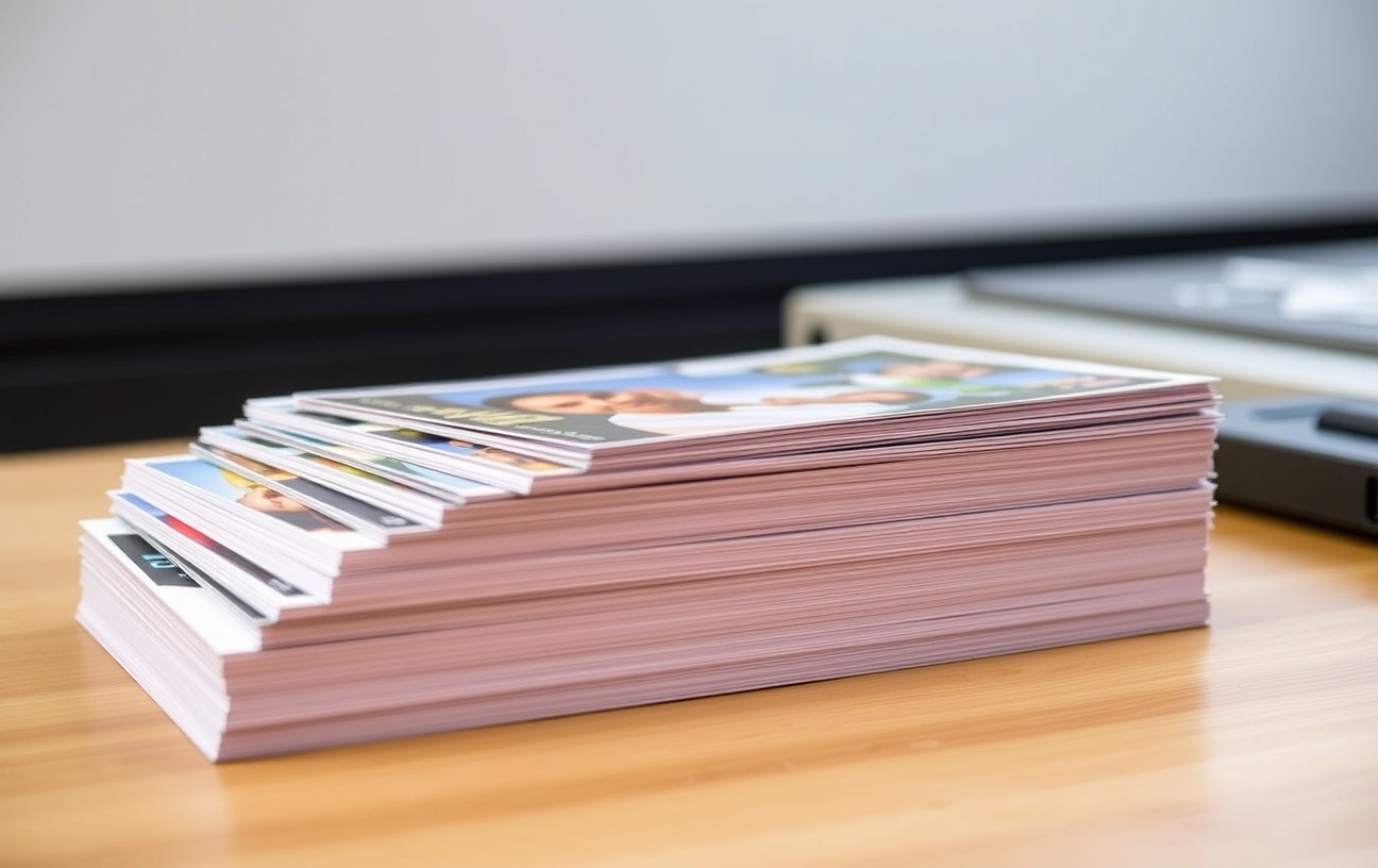 When Print On Demand Vs Bulk Postcards Makes Sense And When It Does Not: a stack of postcard sizes arranged in ascending order on a tabletop.