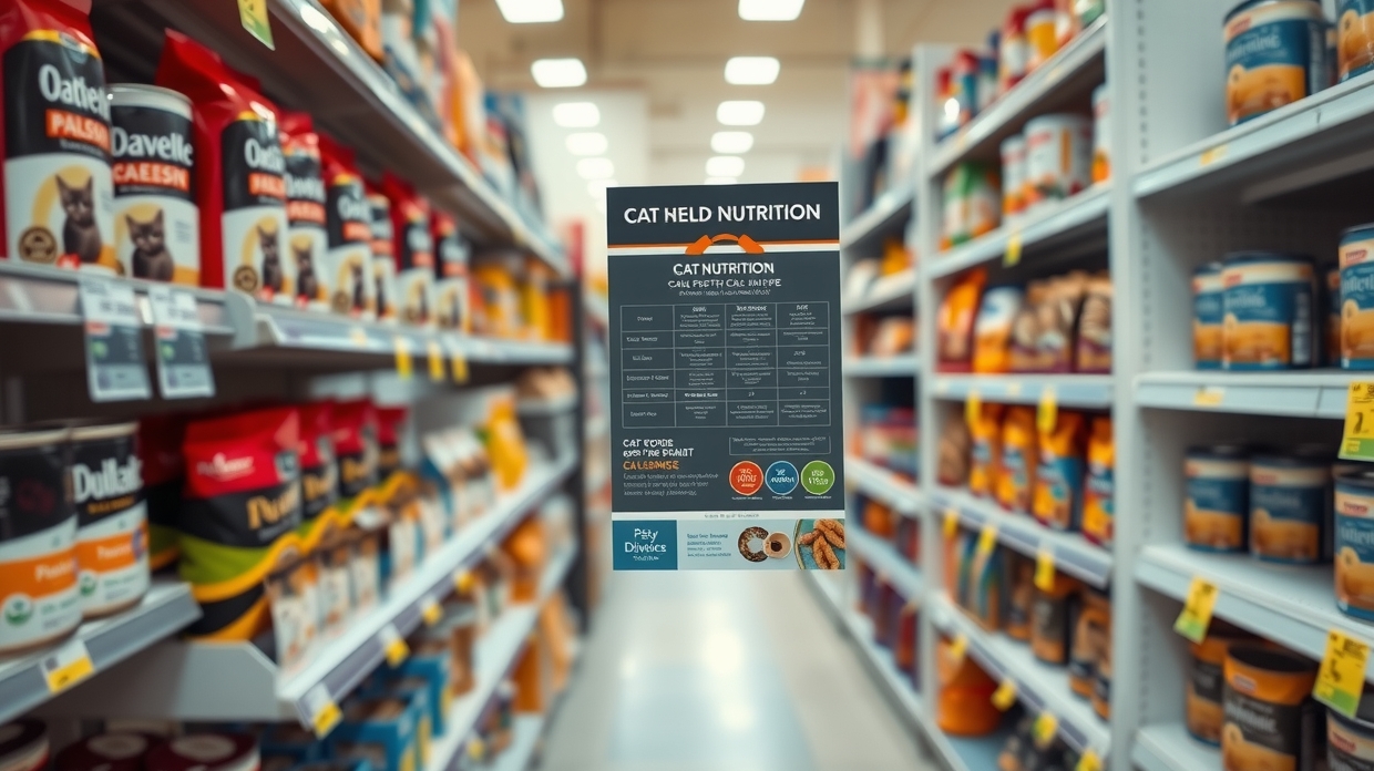 Cat nutrition shelf talker with benefits and QR code