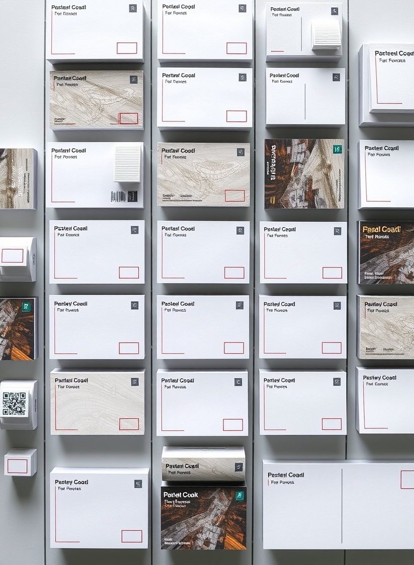 Monthly Promotion Postcard Reorder Planning Without Waste: A Smarter Volume Plan: an overhead grid of postcard formats from compact to oversized.