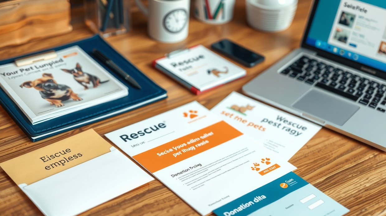 Volunteer preparing rescue mailers for a donation campaign