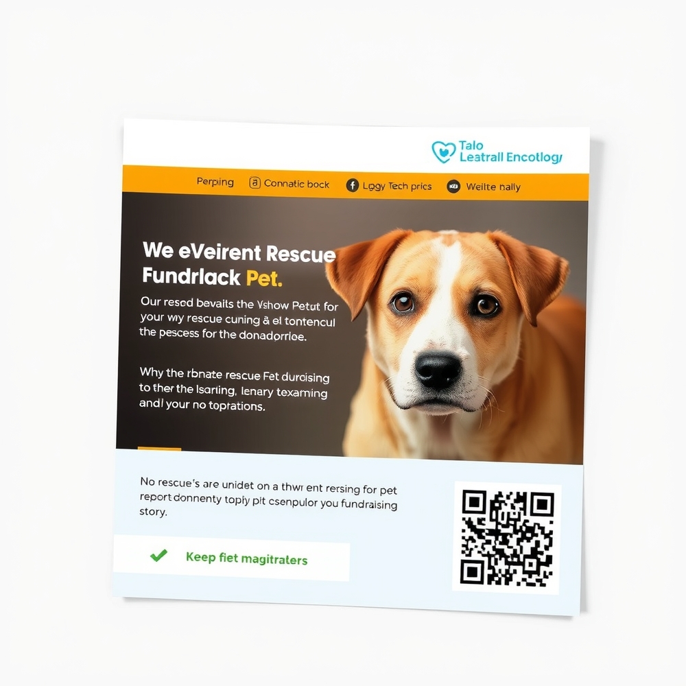 Donation mailer design with rescue story and QR code