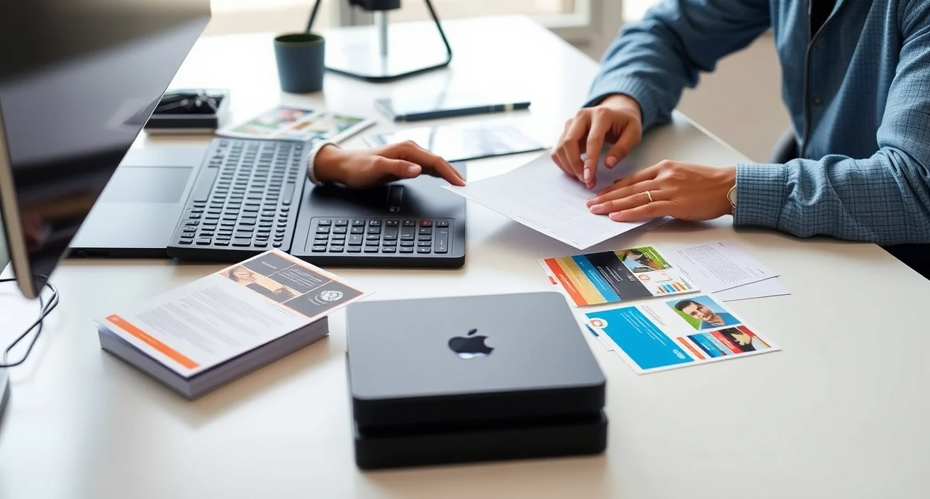 When List Hygiene Savings On Bulk Postcard Orders Makes Sense And When It Does Not: a designer reviewing format options on a clean desk with sample cards.