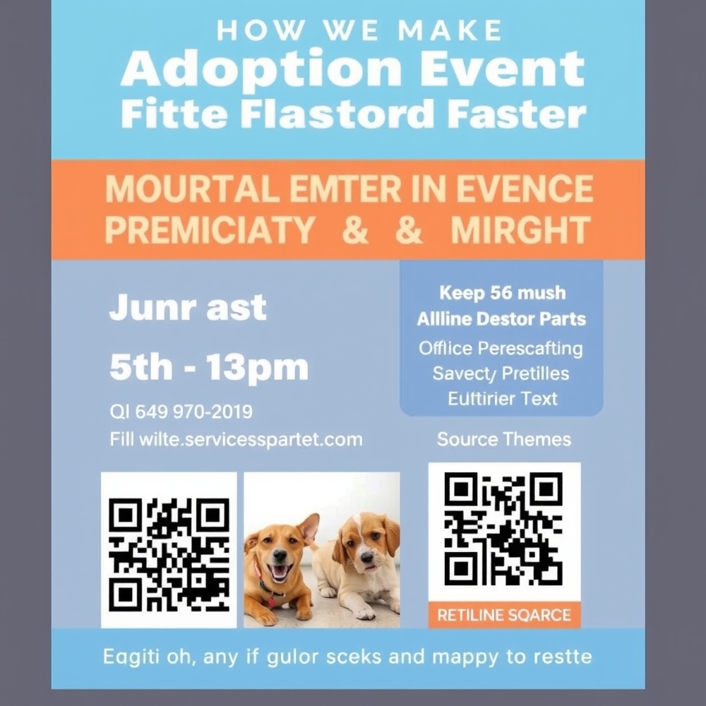 Adoption event postcard with date, location, and QR code