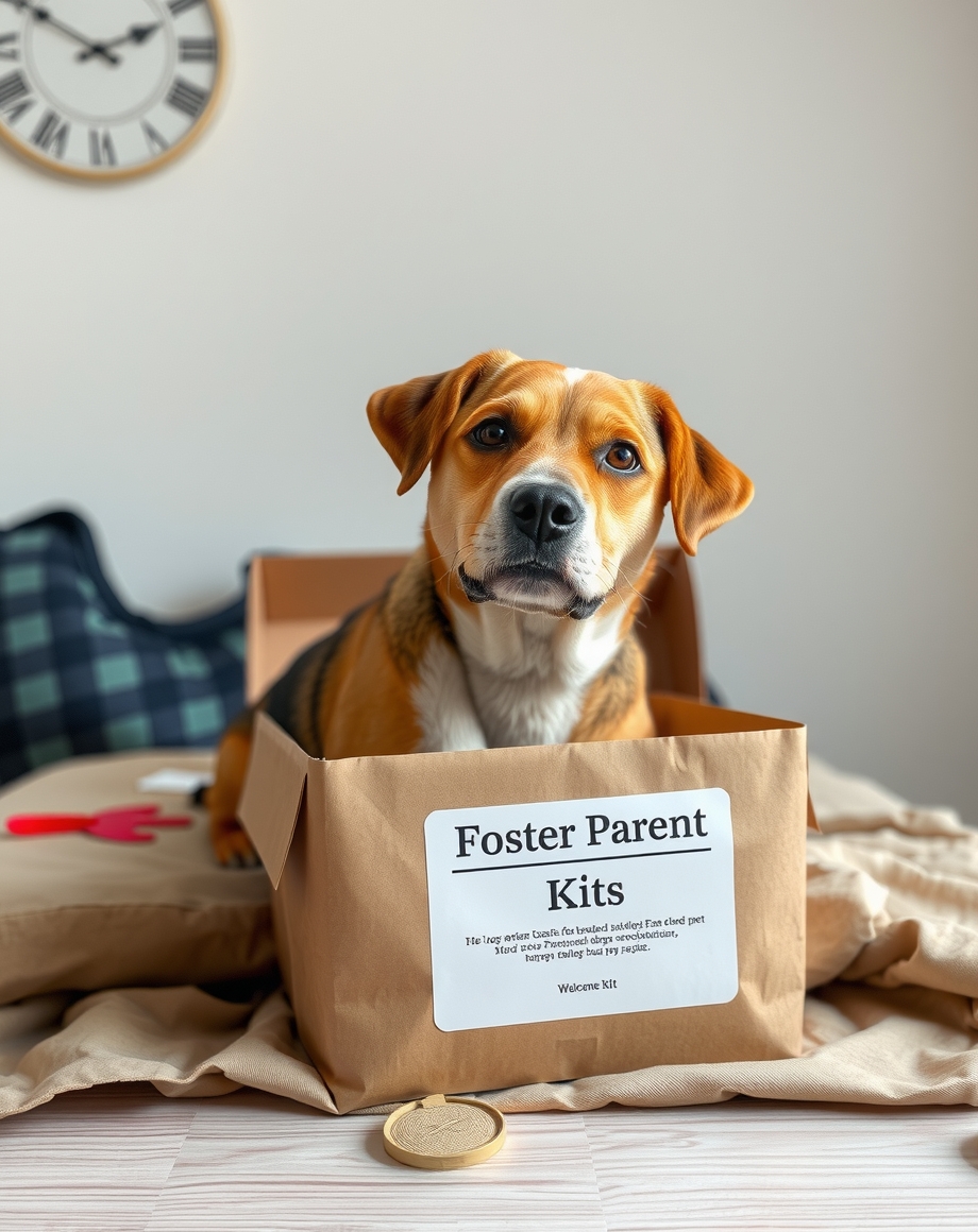 Foster parent welcome kit on a rescue intake table