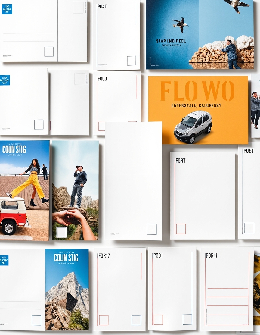 Cash Flow Friendly Postcard Quantity Planning: The Best Quantity Strategy for Better Unit Costs: an overhead grid of postcard formats from compact to oversized.