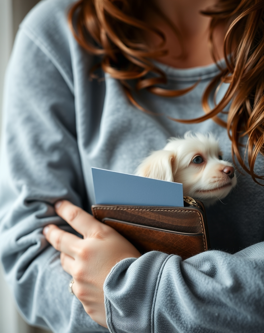 Pet sitter business cards on a home entry table beside keys and leashes