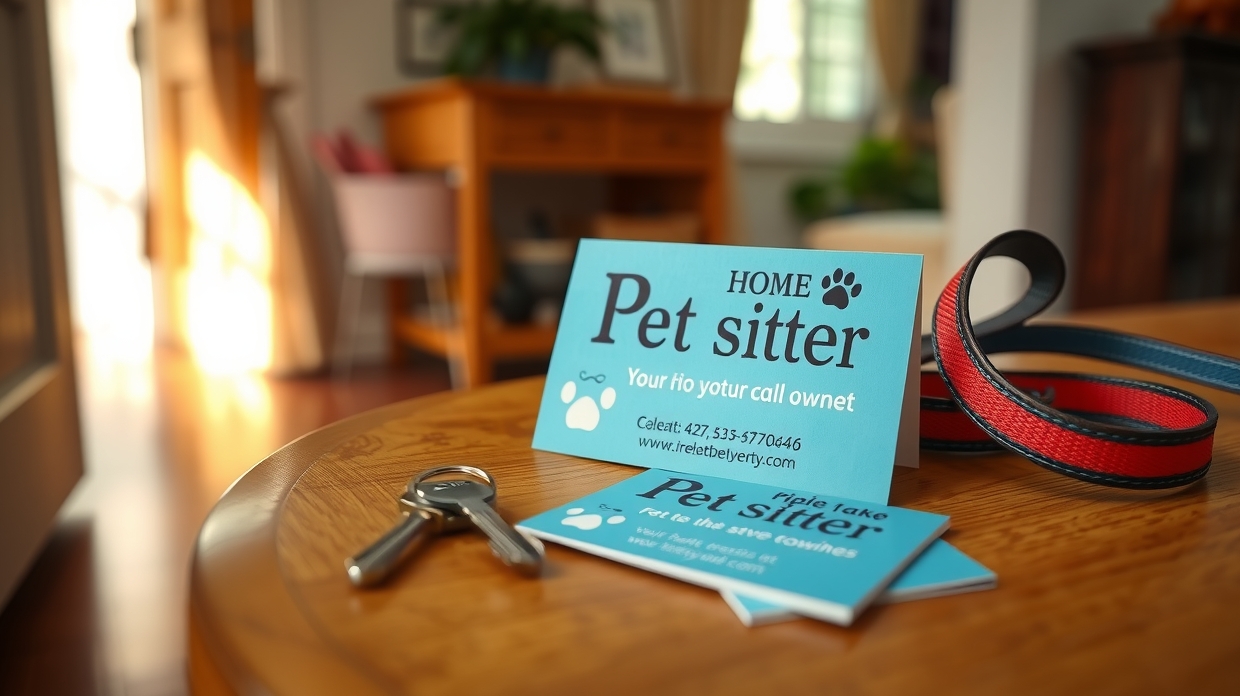 Pet sitter handing a card to a client at the door