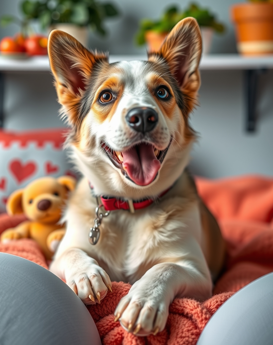 Pet daycare membership cards on a front desk beside check-in tablets