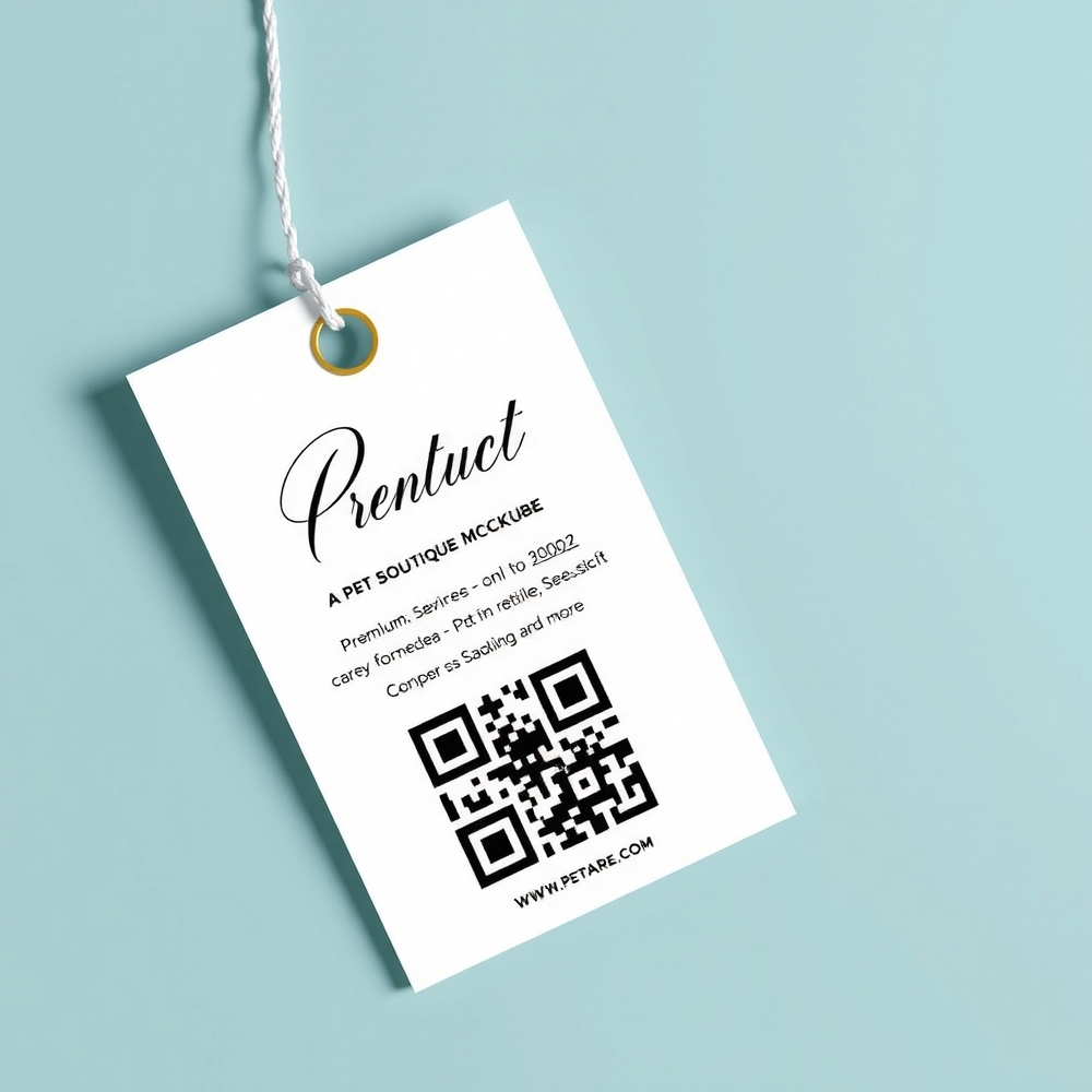 Hang tag design with product details and QR code