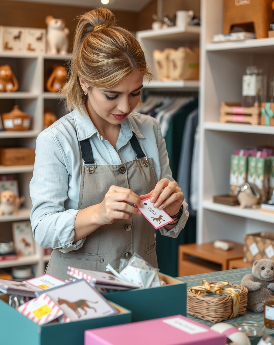 store owner attaching products