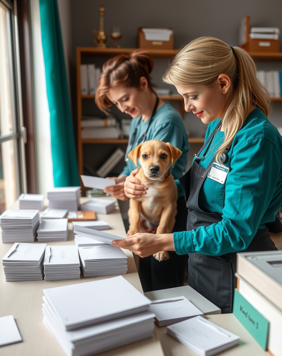 Rescue staff mailing thank-you cards to new adopters