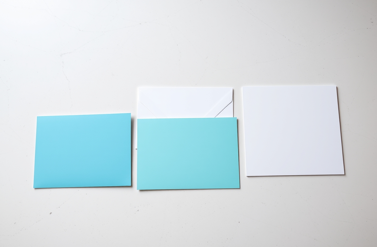 When Square Postcards Outperforms Standard Postcards: multiple postcard sizes laid side by side on a neutral table for comparison.