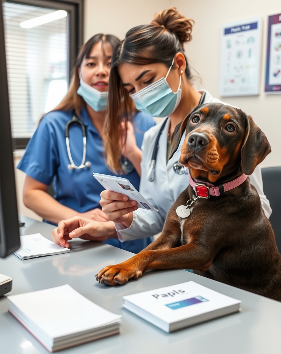 Clinic staff member preparing vaccination reminder postcards