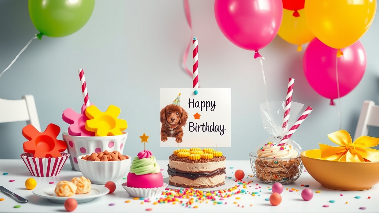 Pet owner holding a birthday invitation card at home
